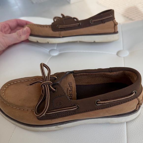 Boys Kids Sperry Topsider 1 Brown Leather Leeward Loafer Boat Shoe EUC - Picture 3 of 6